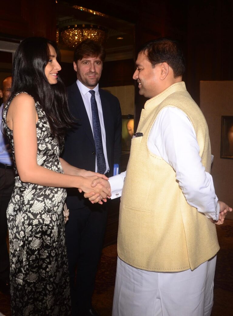 Sundeep Bhutoria with Iryna Vikyrchak and Nicolas Facino, Director Alliance Francaise du Bengale