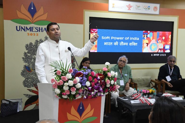 Sundeep Bhutoria speaking on the topic ‘Soft Power of India’ at UNMESHA, International Literature Festival in Bhopal