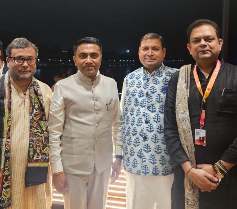 Sundeep Bhutoria with (L-R) Anant Vijay, Dr Pramod Sawant, Chief Minister of Goa and Yatindra Mishra at the Goa Film Festival 2024