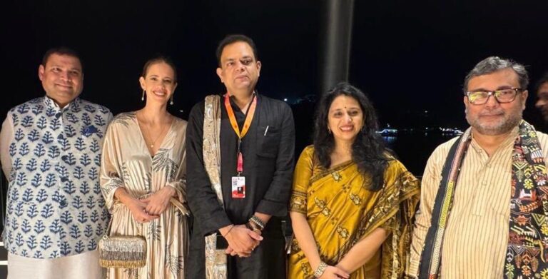 Sundeep Bhutoria with Kalki Koechlin, Yatindra Mishra, Vrinda Desai and Anant Vijay at the Goa Film Festival 2024