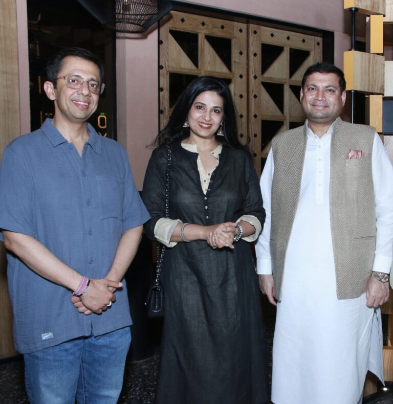 Sundeep Bhutoria with Akshay Bhan and his wife Mehek Bhan at a get-together hosted by him at Koyo Koyo in Chandigarh