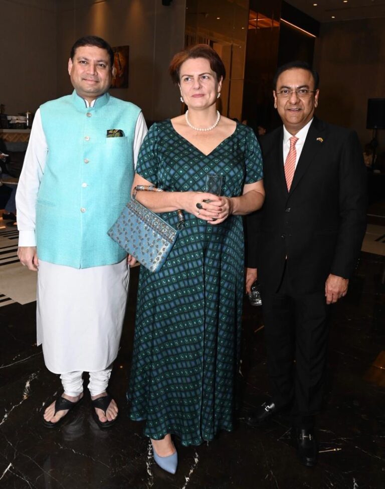 Sundeep Bhutoria with Diana Mickeviciene, Ambassador to India of the Republic of Lithuania and Arvind Sukhani, Hon Consul of Lithuania in Kolkata at the reception celebrating 10 glorious years of Lithuanian Hon Consulate in Kolkata