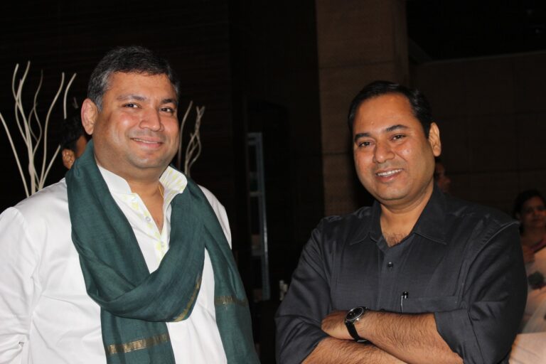 Sundeep Bhutoria with Mrinal Purohit of Dainik Bhaskar at a session of Kalam with Pankaj Dubey at the Marriott Jaipur