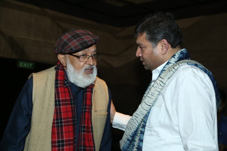 Sundeep Bhutoria with guest author Puspesh Pant at a session of Kalam Jaipur at the Marriott