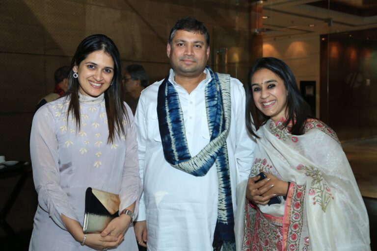 Sundeep Bhutoria with Shraddha Mudia and Apra Kuchhal at a session of Kalam at the Marriott Jaipur