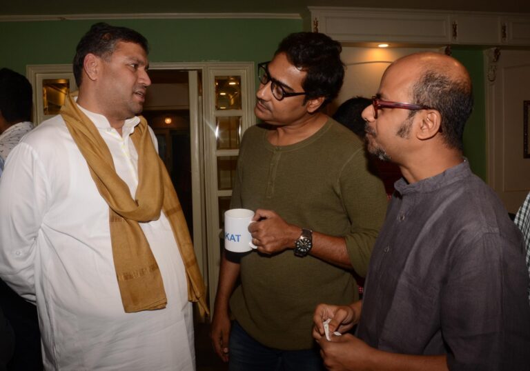 Sundeep Bhutoria with Koushik Sen and Srijato at a session of Ek Mulakat at the Tollygunge Club, Kolkata