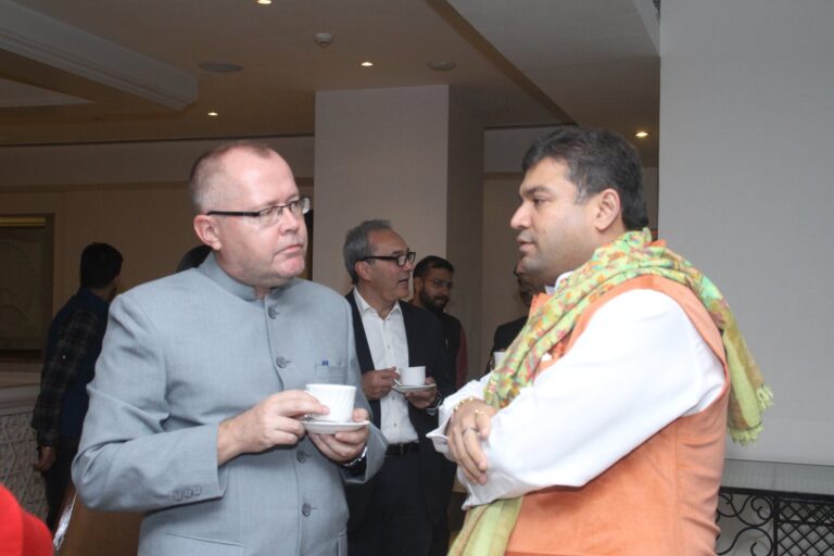 Sundeep Bhutoria with guest author Zac O'Yeah at a session of Write Circle Jaipur at the ITC Rajputana