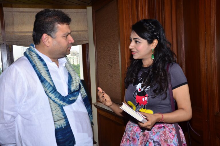 Sundeep Bhutoria with conversationalist Priyanka Mookerjee at a session of An Author's Afternoon at the Taj Bengal Kolkata