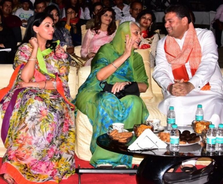 Sundeep Bhutoria with Diya Kumari and her Highness, Jaipur Royal family, at a Jayshree Periwal international School function in Jaipur