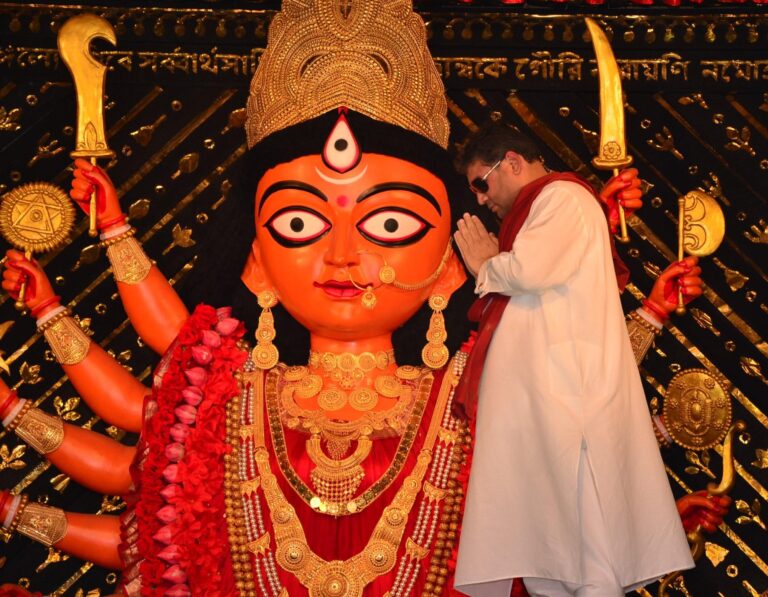 Sundeep Bhutoria at the Chaltabagan Durga Puja mandap before the start of Sindur Khela in Kolkata