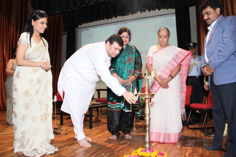 Sundeep Bhutoria with Jayshree Periwal, Kiran Mehra Kerpelman, Governor of Rajasthan, Margaret Alva, and Satish Kapoor at the screening of award winning films on disability in Jaipur