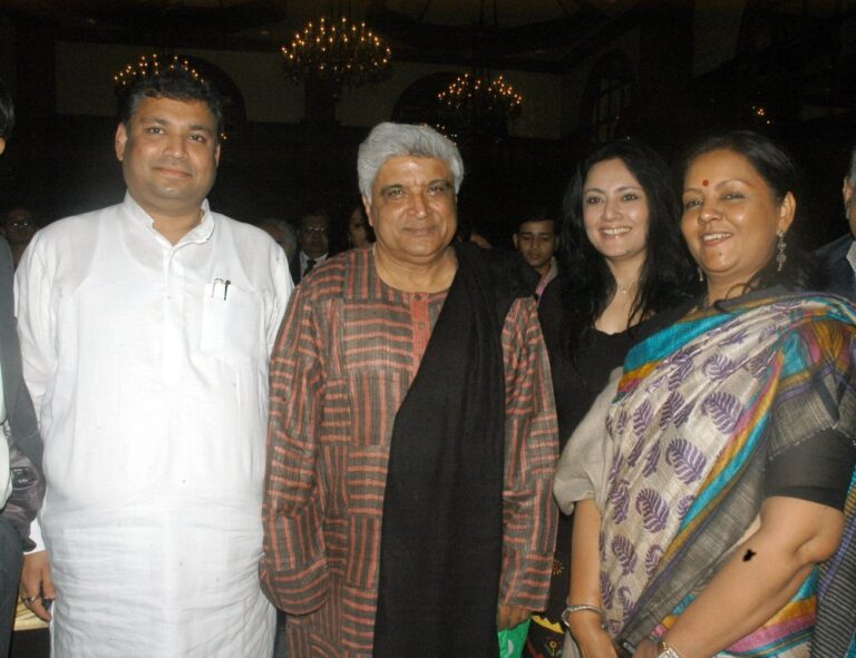 Sundeep Bhutoria with Javed Akhtar, Agnimitra Paul and Sangita Datta at a poetry reading session in Kolkata