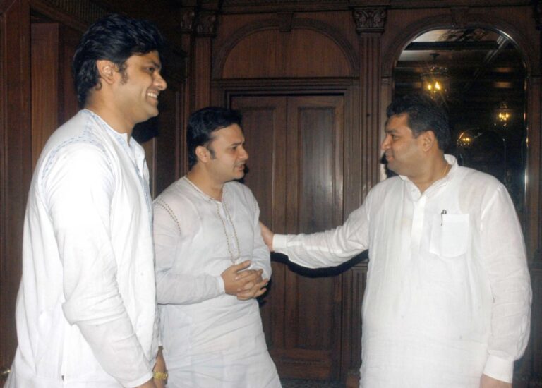 Sundeep Bhutoria with Sourendro and Soumyojit at a party hosted for Patrick French in Kolkata