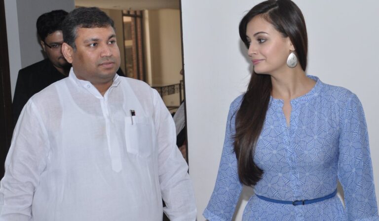 Sundeep Bhutoria with guest personality Dia Mirza at a session of Ek Mulakat at the ITC Rajputana in Jaipur