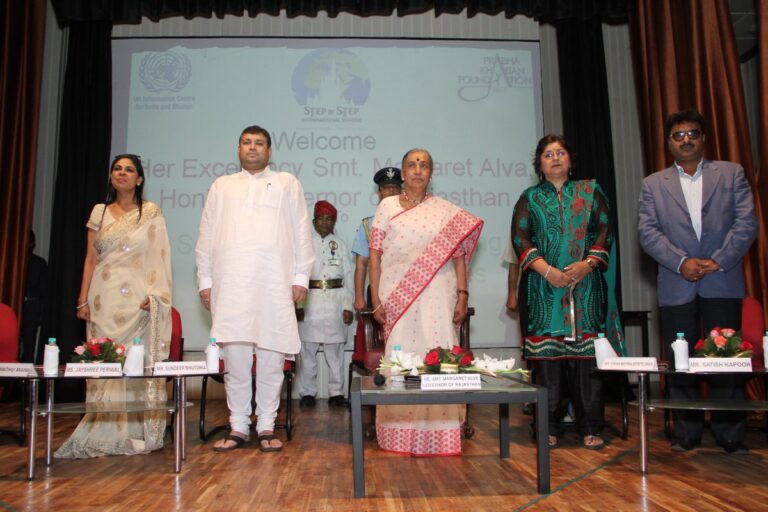 Sundeep Bhutoria with Jayshree Periwal, Kiran Mehra Kerpelman, Governor of Rajasthan, Margaret Alva, and Satish Kapoor at the screening of award winning films on disability in Jaipur