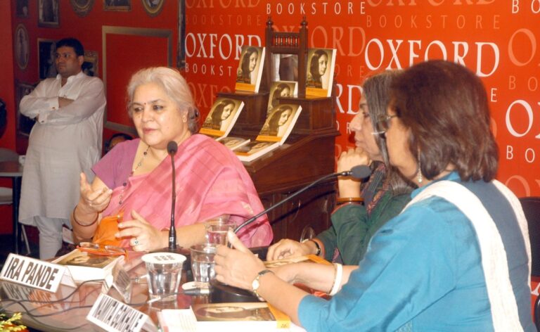 Sundeep Bhutoria with Namita Golkhale, Ira Pande and Urvashi Butalia at the Oxford Book Store Kolkata during the launch of Prabha Khaitan's autobiography A Life Apart