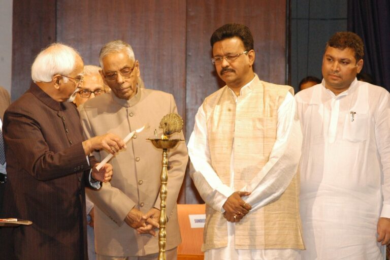 Sundeep Bhutoria with Vice-President of India, Hamid Ansari, Governor, M K Narayanan and Firhad Hakim at the Agyeya Centenary Celebrations at The National Library auditorium in Kolkata