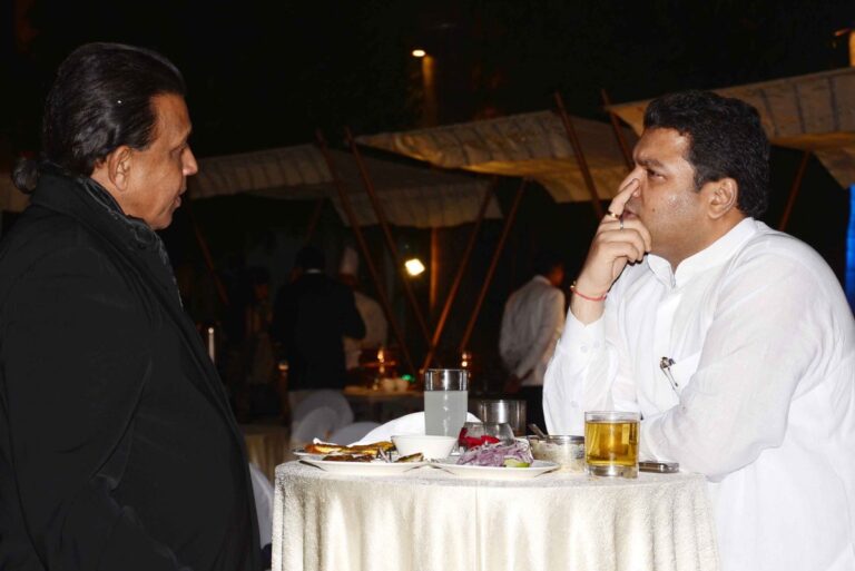 Sundeep Bhutoria with actor Mithun Chakrabarty at a dinner hosted in honour of film Nobel Chor director Suman Ghosh at the ITC Sonar poolside