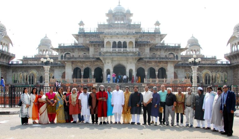 Sundeep Bhutoria in front of the Albert Hall Museum, Jaipur, with eminent artistes from RajasthanJaipur