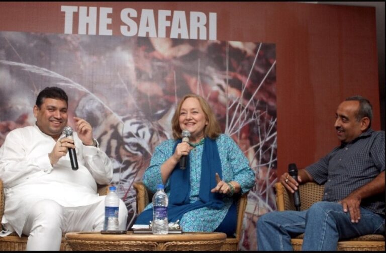 Sundeep Bhutoria with Belinda Wright and Nitin Desai at a discussion on The Safari at the ICCR Kolkata