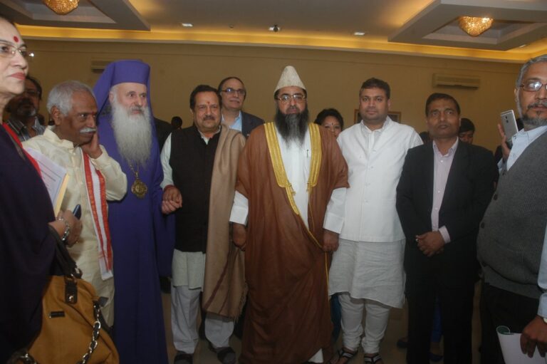 Sundeep Bhutoria with Bandaru Dattatreya, Union Minister for Labour & Employment, Dr Prof Archbishop Malkhaz Songulashvili, Church of Georgia, Indresh Kumar, Imam Umer Ahmed Ilyasi and others