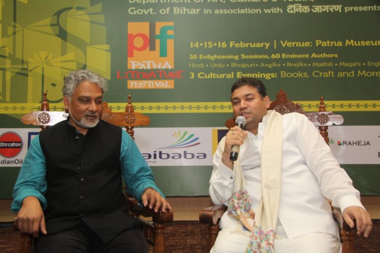 Sundeep Bhutoria with author Kunal Basu in a session at the Patna Litfest