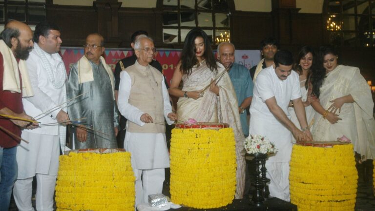 Sundeep Bhutoria with Governor Keshari Nath Tripathi, Rituparna Sengupta, Prasenjit, Debjyoti, Sadhan Pande, P K Banerjee and others at the Limtex Dhak Mahotsav at The Taj Bengal, Kolkata