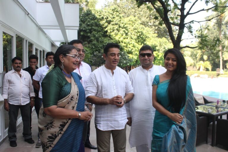 Sundeep Bhutoria with guest Kamal Haasan, Usha Utthup, Gargi Roychowdhury and Arindam Sil at The Taj Bengal Hotel poolside in Kolkata