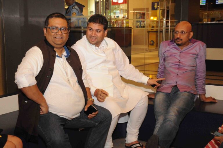 Sundeep Bhutoria with director Aniridhhua Roy Choudhury and music director Shantanu Moitra at the premiere of Buno Haansh in Kolkata