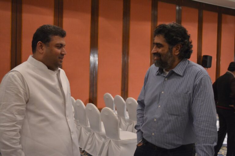 Sundeep Bhutoria with guest person and journalist, Hartosh Singh Bal, at a session of The Write Circle at the ITC Rajputana, Jaipur