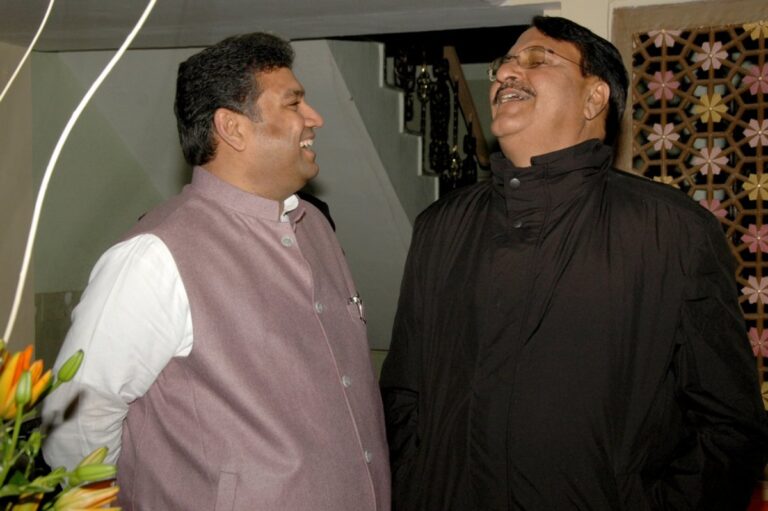 Sundeep Bhutoria with DigambarSingh at a dinner party in his home in Jaipur