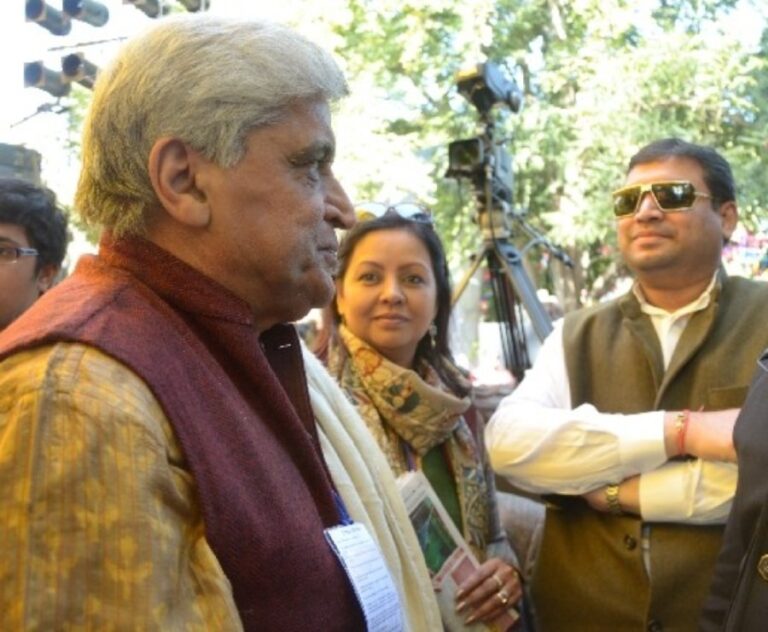 Sundeep Bhutoria with Javed Akhtar and Sangeeta Datta at Amber Fort on the final day of Jaipur Literature Festival