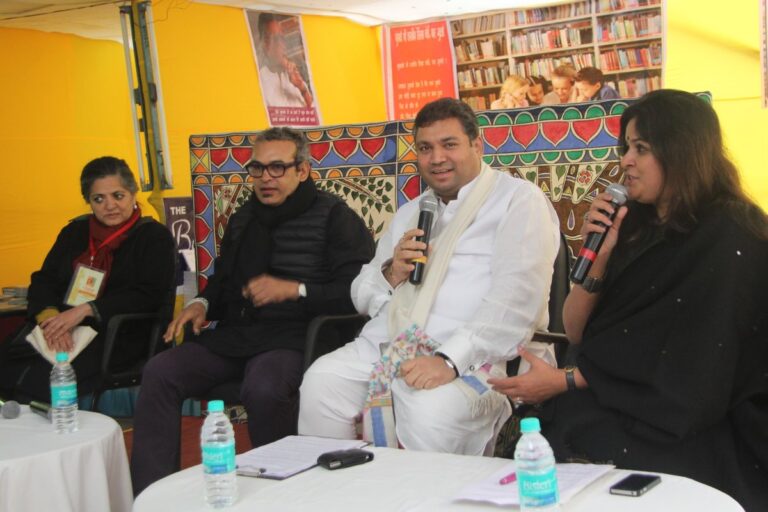 Sundeep Bhutoria with Dayanita Singh, Subodh Gupta and Aradhna Pradhan in one of the sessions at the Patna Literature Festival 2014