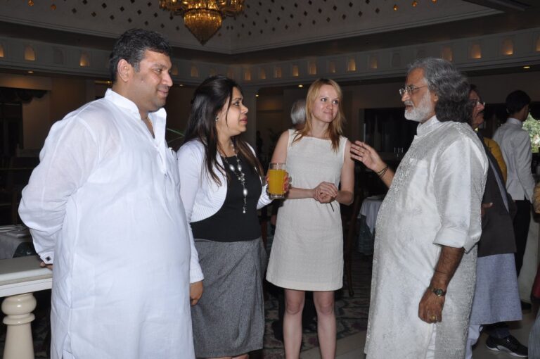 Sundeep Bhutoria with Sangeeta Juneja, Barbara and Vishwa Mohan Bhatt at a Rajasthan Forum meet in Jaipur