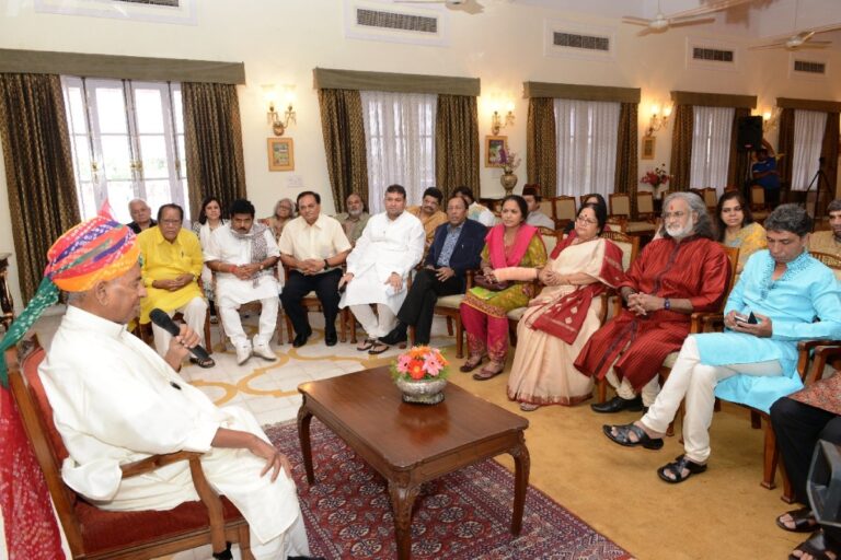 Sundeep Bhutoria and group of artistes from Rajasthan meeting Governor Kalyan Singh at the Governor House in Jaipur