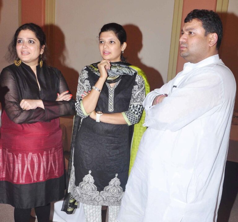 Sundeep Bhutoria with authors Abhilasha Sethiya and Manjri at a session of The Write Circle at Rambagh Palace, Jaipur