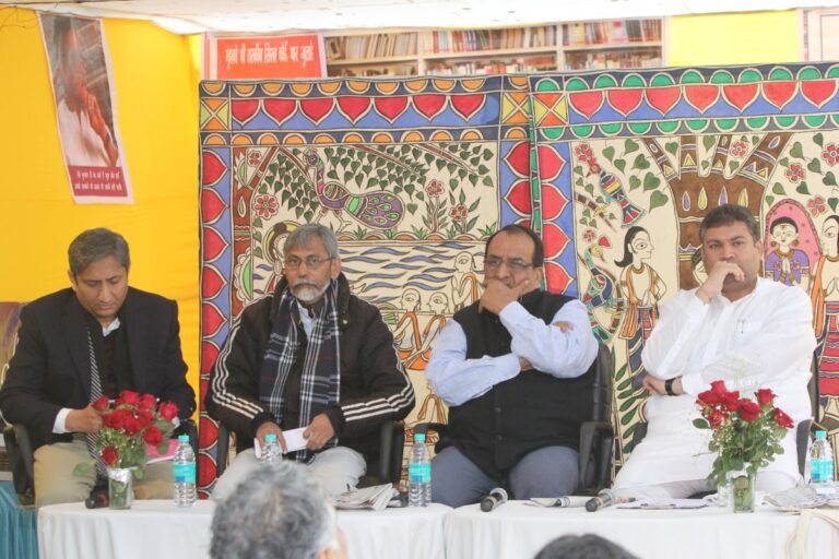 Sundeep Bhutoria with journalist Ravish Kumar and others at one of the sessions of Patna Litfest 2014