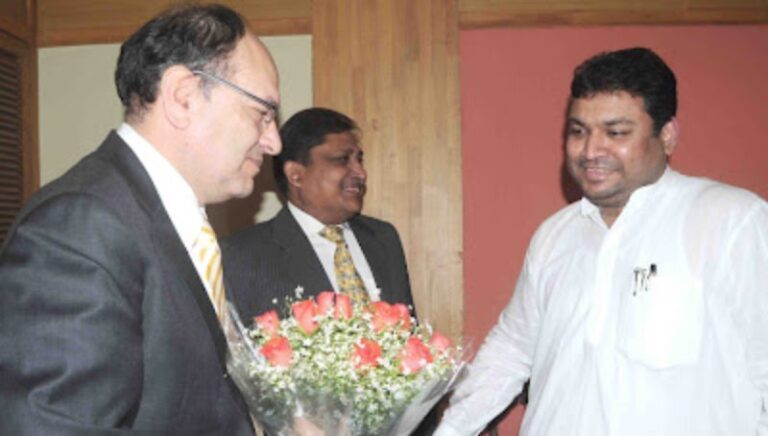 Sundeep Bhutoria with the Ambassador of Peru in India, Javier Paulinich, and Sharad Khaitan, Honorary Consul of El Salvador in Kolkata