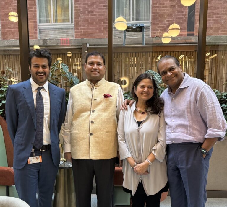 Sundeep Bhutoria with the founder and president of the Rajasthan Association of North America (RANA) KK Mehta, and his family in New York