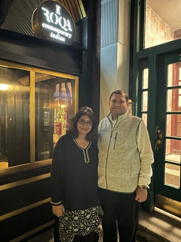 Sundeep Bhutoria with Monica Saxena at her restaurant aRoqa in New York