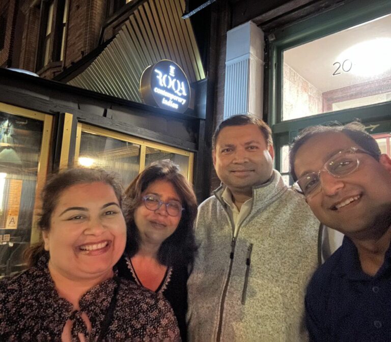 Sundeep Bhutoria with Monica Saxena at her restaurant aRoqa in New York along with Shreya and Nilesh Kothari