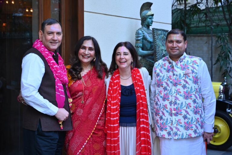 Sundeep Bhutoria with L-R; Srinjoy Chowdhury, Neelima Dalmia Adhar and Daniela Mariana Sezonov Tane, Ambassador of Romania to Delhi