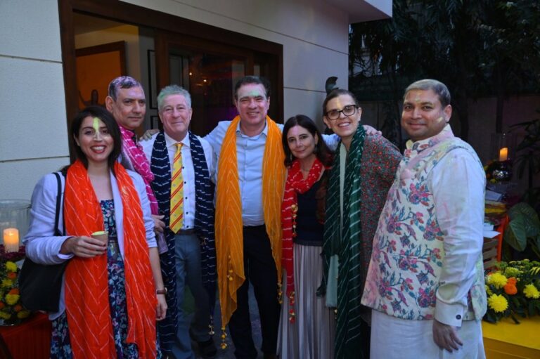 Sundeep Bhutoria with Ismini Panagopoulou, Head of Cultural Affairs at the Embassy of Greece in India, Srinjoy Chowdhury, Mark Deitons Deputy Head of Mission Embassy of Latvia to India, Alexander Boudouris Deputy Head of Mission Embassy of Greece in India, Daniela Mariana Sezonov Tane, Ambassador of Romania to Delhi, Mateja Vodeb Ghosh