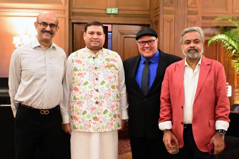 Sundeep Bhutoria with L-R; K Mohanchandran, Vice President Operations of IHCL, Edsel Gomez and Sanjeev Bhargava, founder and Director, Seher at the recital by Grammy Award-winning New York-based jazz pianist Edsel Gomez at Taj Bengal