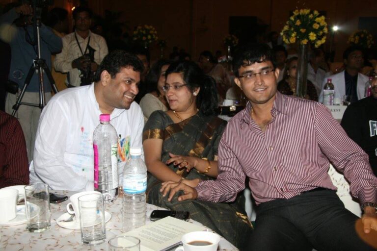 Sundeep Bhutoria with Dona and Sourav Ganguly at the Coffee With Soumitra event held at The Oberoi Grand, Kolkata