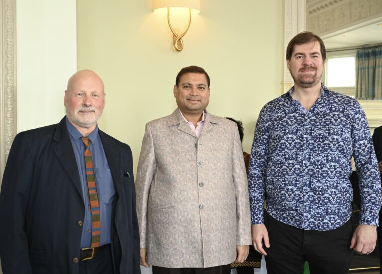 Sundeep Bhutoria with Prof Murdo Macdonald, Trustee ScoTs and Simon Thacker, musician and artist