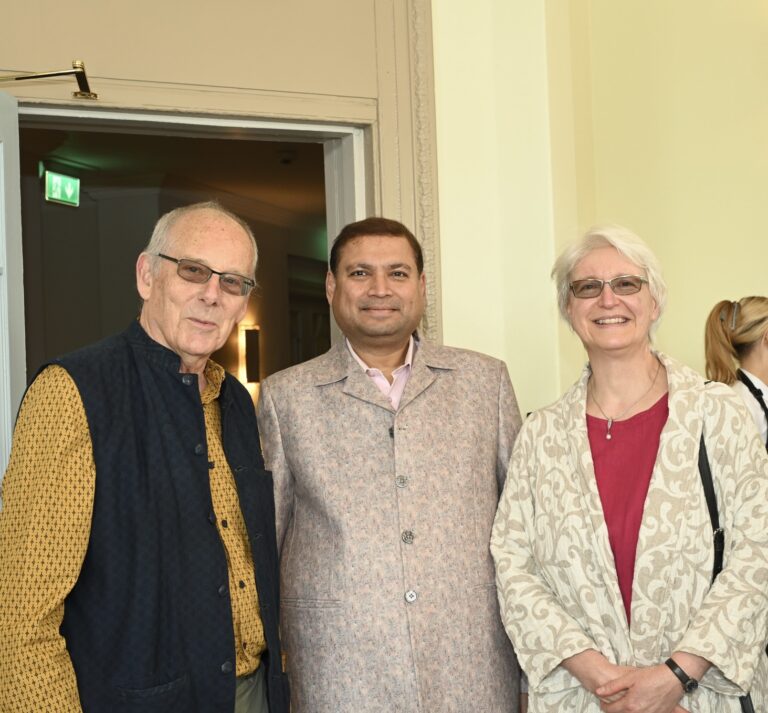 Sundeep Bhutoria with Professor Roger Jeffrey of the University of Edinburgh and Dr Friederike Voigt, Principal Curator of the National Museum Scotland