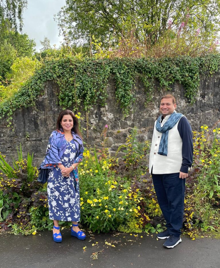 Sundeep Bhutoria with Poonam Gupta in her hometown in Glasgow