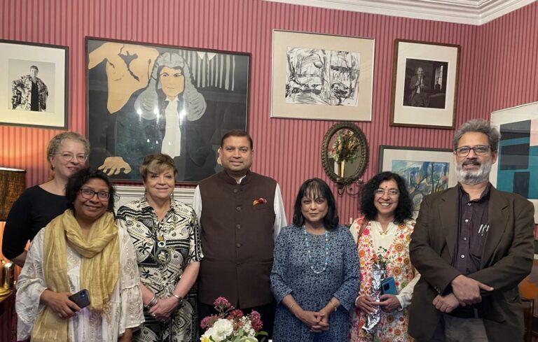 Sundeep Bhutoria with Rachael, Nandini, Lady Joyce Caplan, Bashabi Fraser, Garrabost Jayalakshmi and Arnab Bhattacharjee