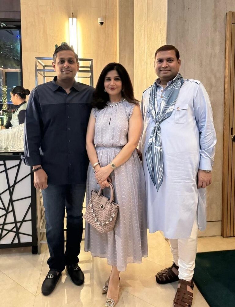 Sundeep Bhutoria with Rashmi and Debasish Poddar at the Taj Exotica, The Palm Dubai